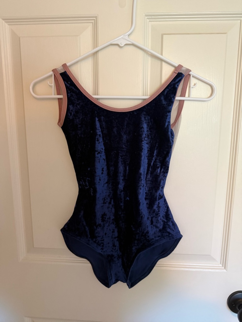 Yumiko Navy Velvet Leotard with Dusty Rose Trim